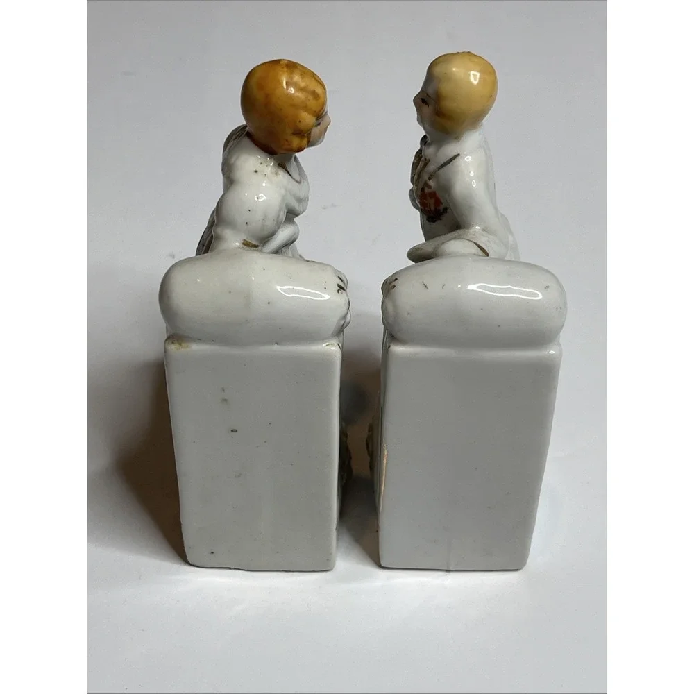 Vintage Figural Bookends Decor Man & Woman Floral Porcelain Made In Japan